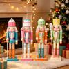 Seasonal Candy Colored Nutcrackers Figurine Wooden Holiday Decoration with Classical Character and Freestanding Base for Tabletop Mantel Decors