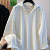 White Hollow Crochet Fleece Lace Shirt for Women's Autumn and Winter New Loose-fitting Inner Polished Knitted Bottoming Top
