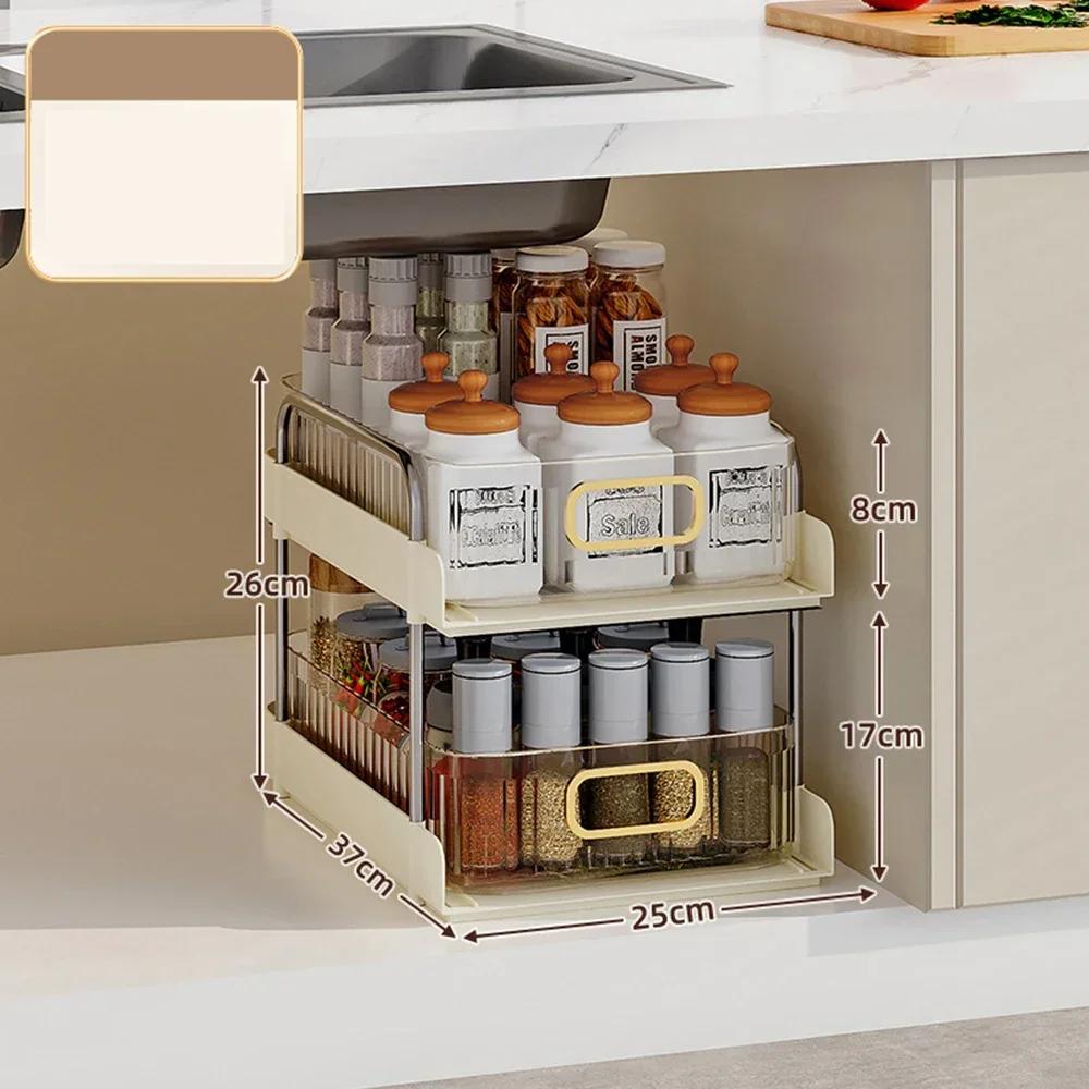 

Двухслойная полка для хранения под раковиной, выдвижные полки для шкафа, держатель для контейнера для специй для кухни, органайзер для ванной комнаты, аксессуары