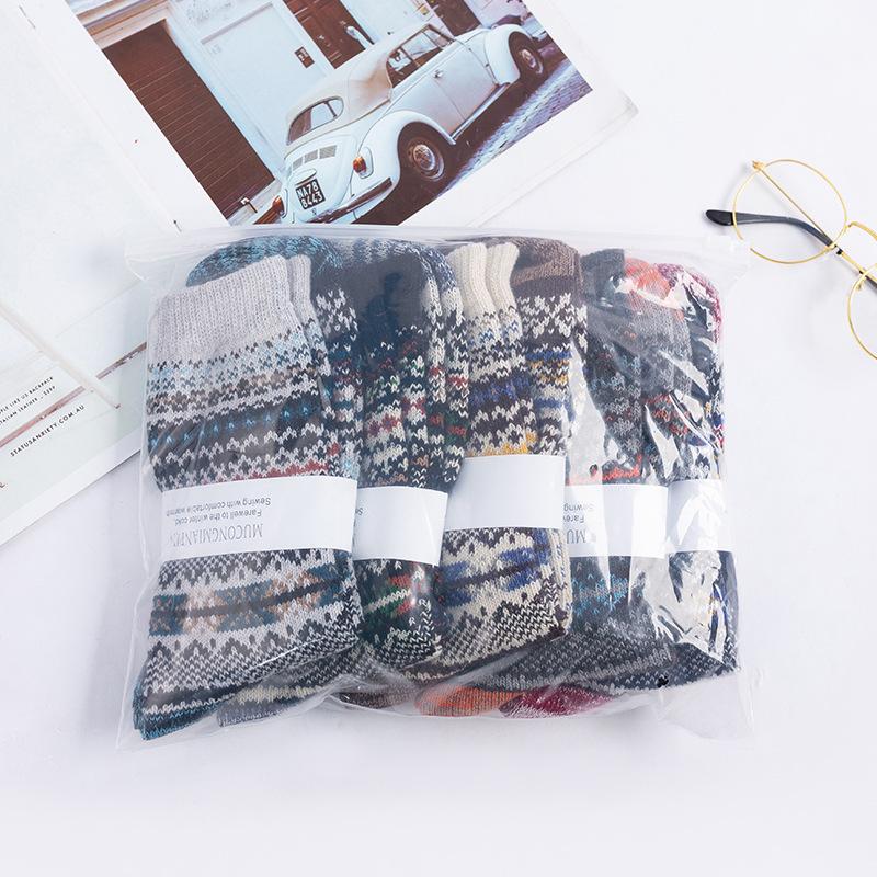 5 Pairs of Men's New Autumn and Winter National Style Thick Line Thick Warm Rabbit Wool Tube Socks