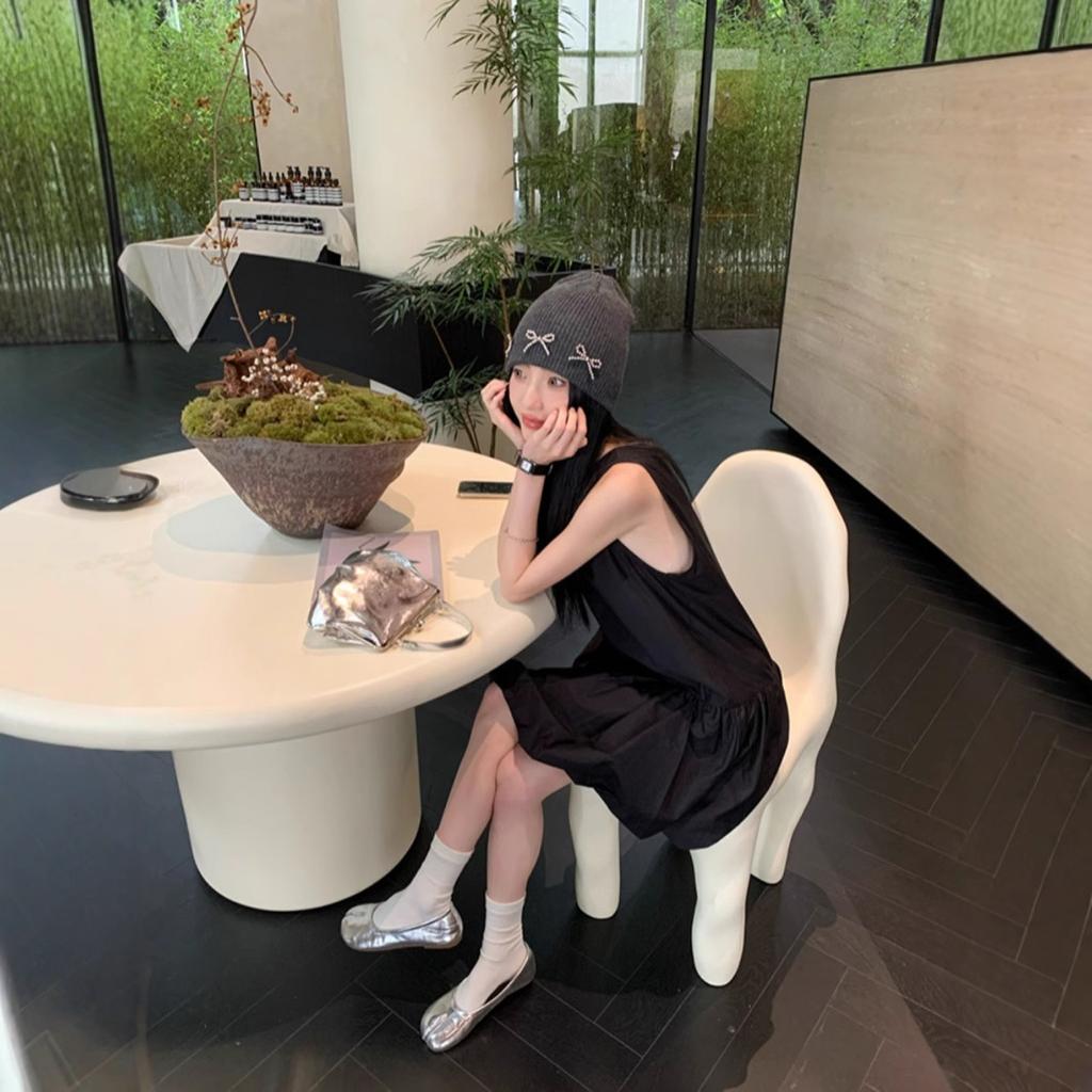 Korean White Sleeveless Vest Dress for Women In Summer Gentle Style Skirt with Small Loose Flower Bud Short Skirt