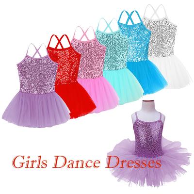 Kids Girl Fairy Sequined Tutu Dress Tulle Ballet Skirt Sleeveless Leotard Dress Dancewear Dancing Clothes