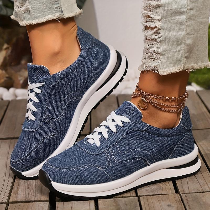 Women's Lightweight Casual Sneakers - Breathable Fabric Upper, Rubber Sole, Round Toe & Lace-Up Closure, All-Season Comfort for Casual Attire