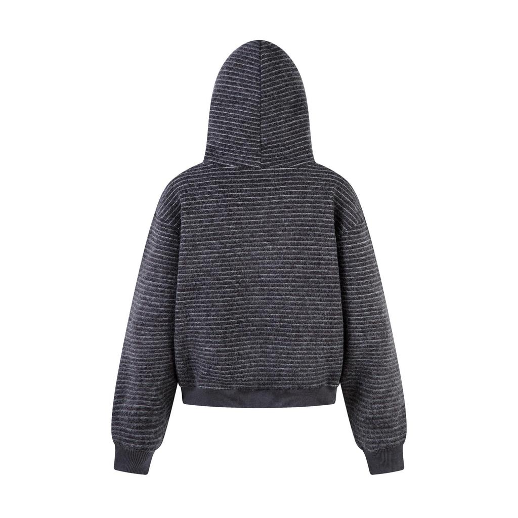 Baifeng American Retro Fur Collar Striped Fleece-Lined Hooded Cardigan Sweatshirt