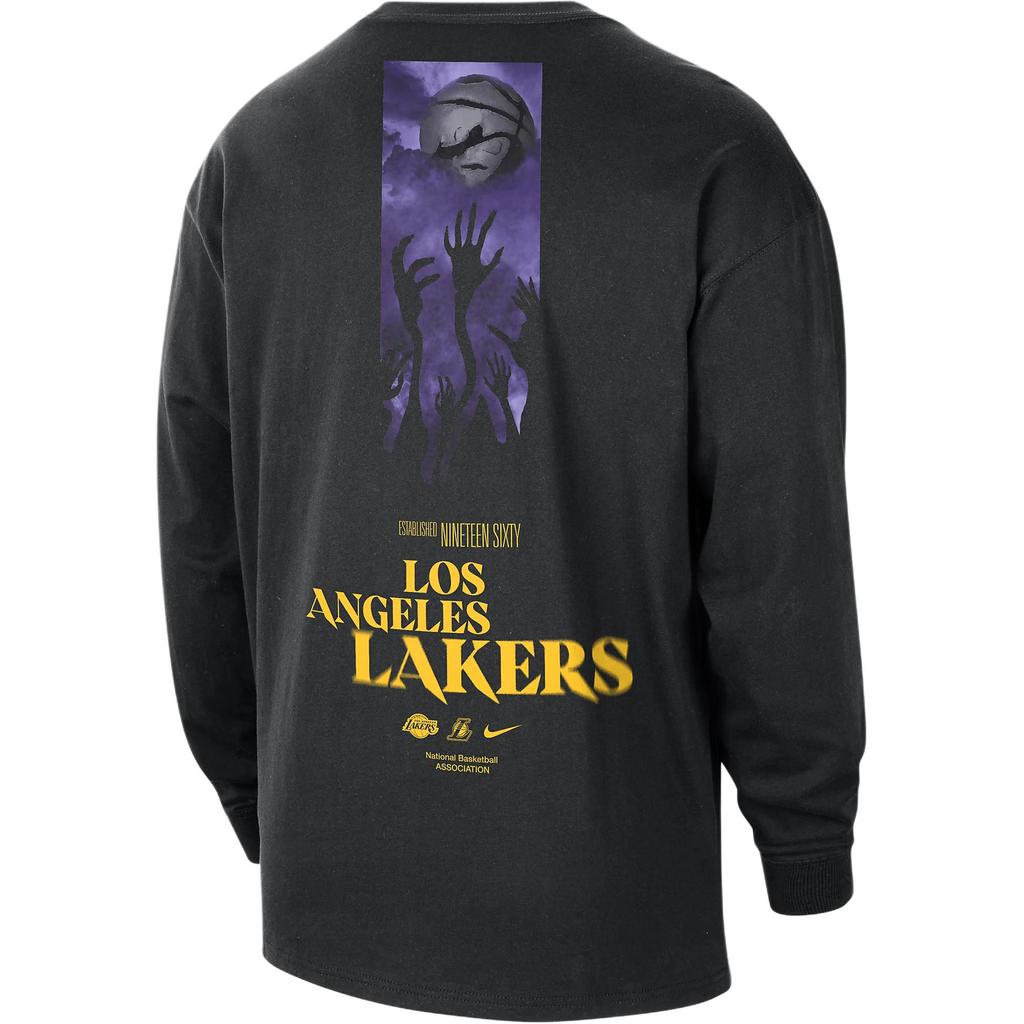 Nike X NBA Collaboration Courtside Los Angeles Lakers American Crew Neck Loose Fit Long Sleeve T-Shirt Men T-Shirt Black HJ2714-010