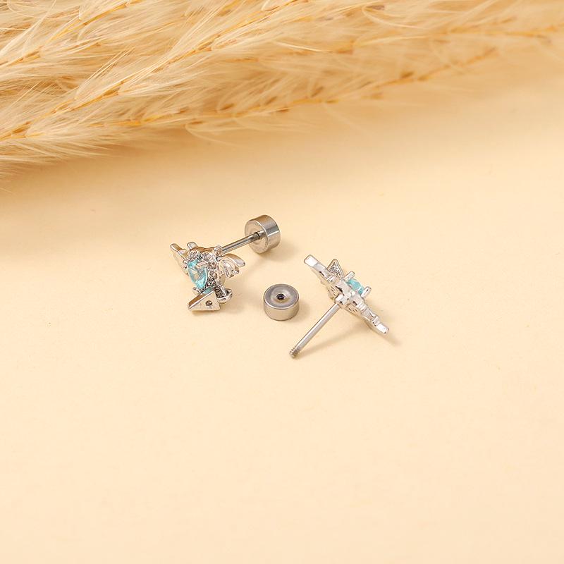 Versatile Little Devil Heart & Wings Zircon Stud Earrings for Cartilage & Cochlea - Halloween Accessory
