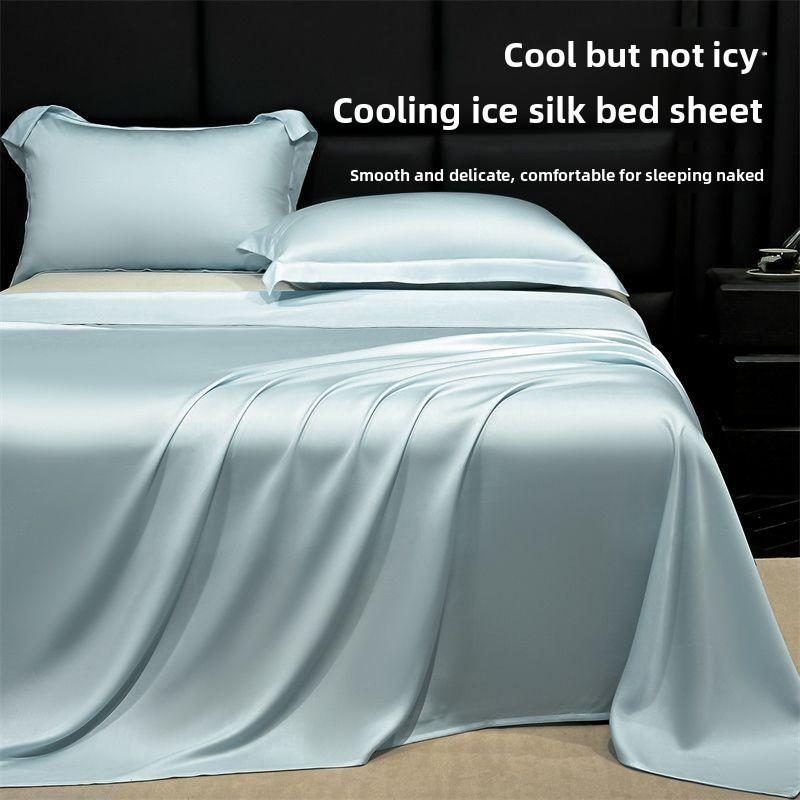 Ice Silk Bed Sheet Set Summer Cooling Solid Color Soft Durable Machine Washable Dormitory Single Bedding Set
