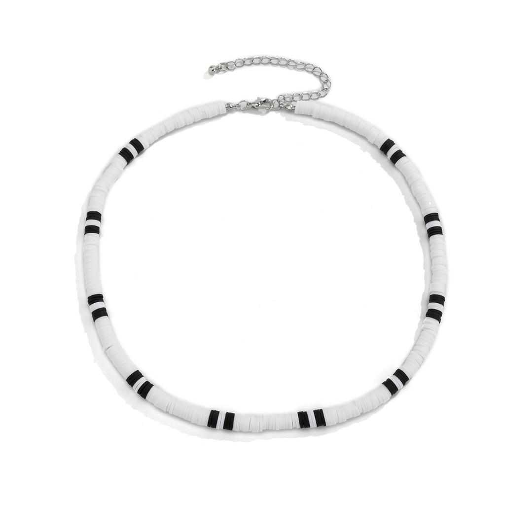 Bohemian Style Versatile Black and White Patchwork Soft Clay Necklace Simple Geometric Men's Necklace