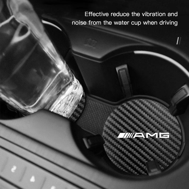 2 PCS Carbon Fiber Patterned Leather Coasters Car Cup Holders Silent Pads For Mercedes Benz AMG W204 W205 W203 W211 W212 W213