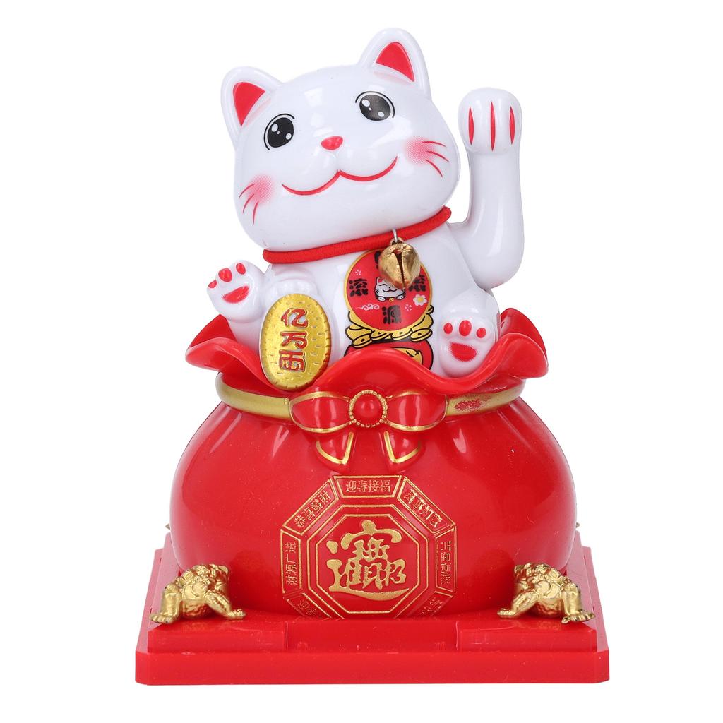 Cat Statue Automatic Waving Arm Solar Powered Wealth Welcoming   Cat for Present Cash Register Home Decoration