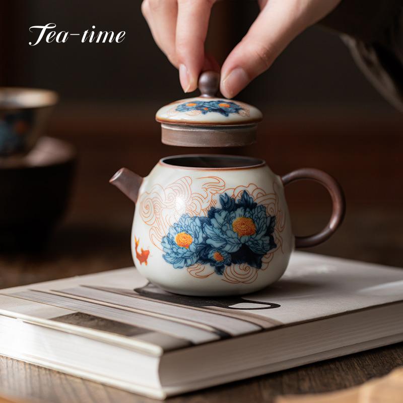 Ru Kiln Ceramic Teapot Dragon Egg Pot Gracked Glaze Tea Pot With Filter Kung Fu Tea Set Kettle Porcelain Pots Handmade Japanese