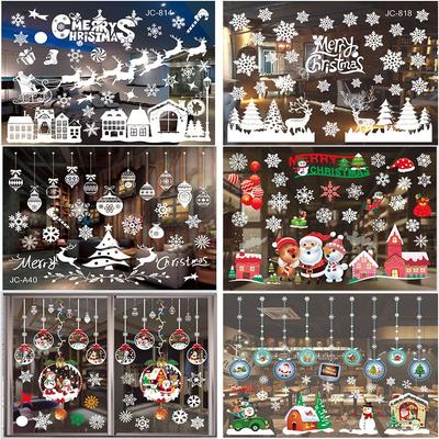 Home Xmas Snowman Santa Claus Snowflake Home Decals Wall Sticker Christmas Window Stickers Murals