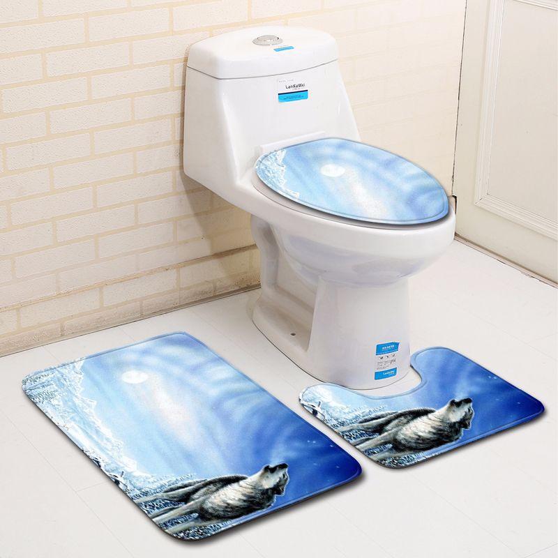 Wolf Badezimmer Toilette Dreiteilig Bodenmatte Fußmatte Badezimmerteppich