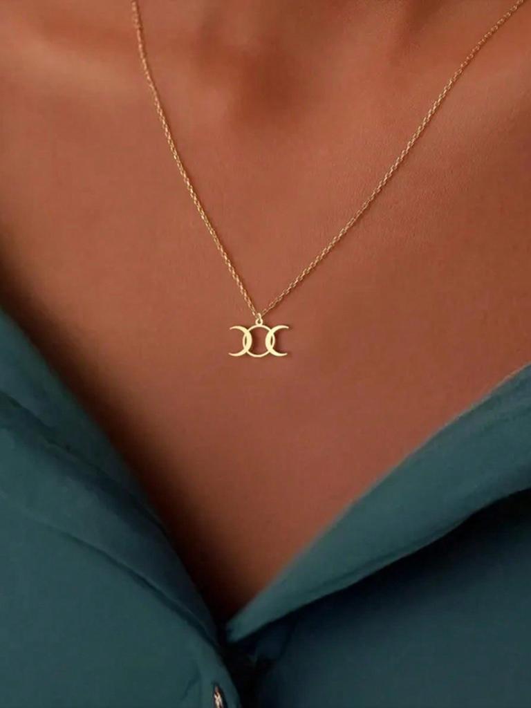 Suteyi Triple Moon Goddess Necklace - Symbol of Feminine Power - Wiccan Moon Phases Pendant - 14k Gold Plated or Silver
