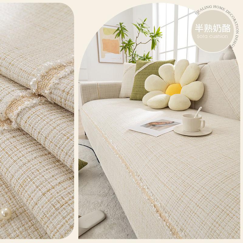 Cotton Flax Sofa Cushion Chenille Cotton Hemp Antiskid Sofa Cover Universal for All Season Bordure Couch Cover