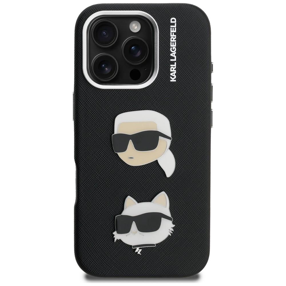 Karl Lagerfeld FW Grained Karl & Choupette Heads Pins Case for iPhone 16 Pro Black