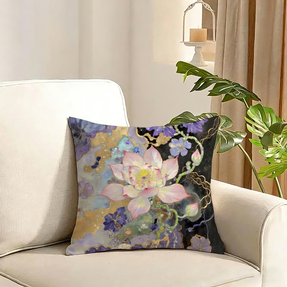 Fashion Lotus Cushion Cover Reversible Plush Pillow Cover Soft Fluffy Home Decor for Sofa Bedroom