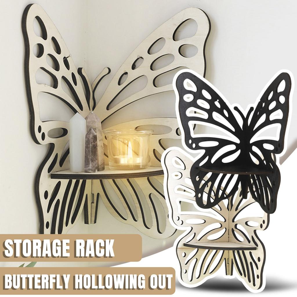 Wooden Craft Butterfly Hollow Storage Rack,  Home Wall Decoration