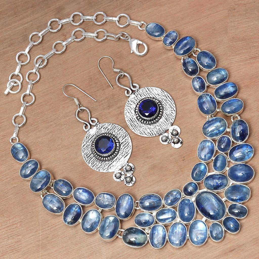 AAA+ Kyanite Cabochon Gemstone Jewelry Necklace &Earrings 18-20''