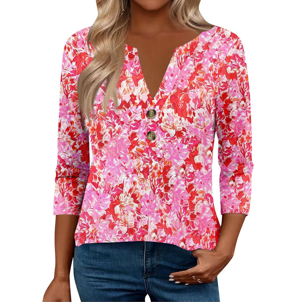 3/4 Sleeve Womens Tops For Women Henely Tops Button V Neck  Loose Fit Dressy Womens Summer Tops