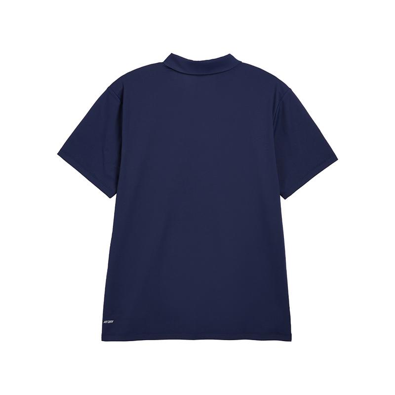 Li Ning Letter Logo Printed Round Neck Loose Comfortable Casual Early Spring Short Sleeve Polo Shirt Unisex Polo Shirts Deep-Navy APLV605-3