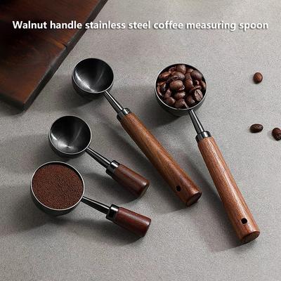 30ml Messlöffel Edelstahl Kaffeebohnenlöffel mit Walnussholzgriff Kaffeepulverlöffel Backlöffel Küchenhelfer