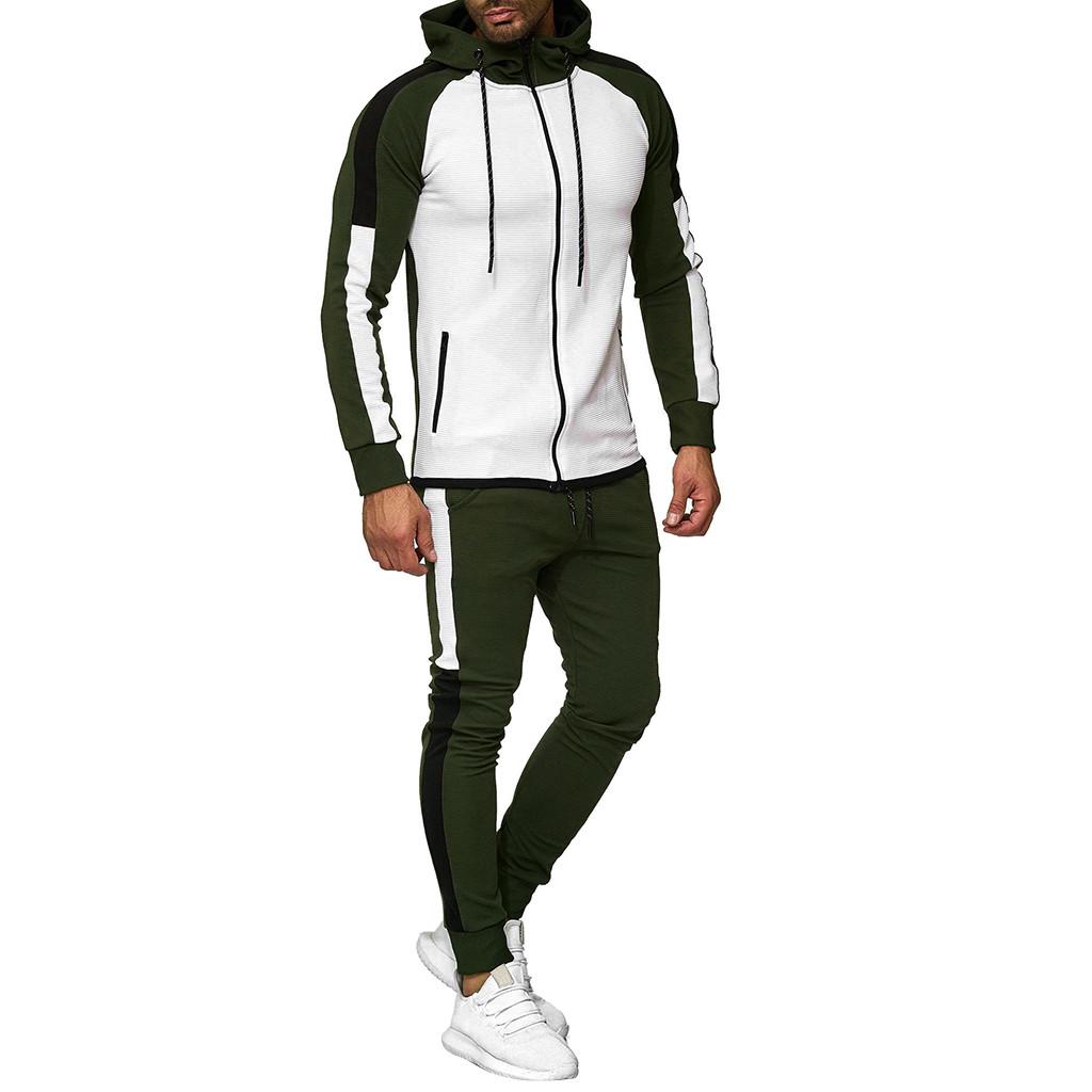 Mens  Gradient Zipper Print Sweatshirt Top Pants Sets Sport Suit Tracksuit