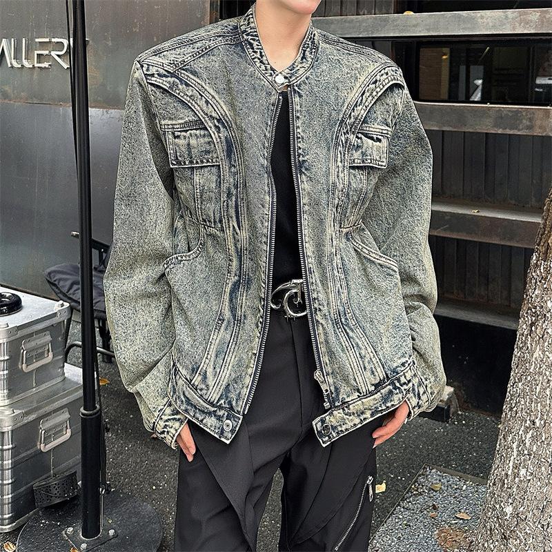 

Американская мужская джинсовая куртка, мужской хулиганский стиль, красивая мужская куртка со стойкой, джинсовая куртка, модный свободный повседневный топ 3XL
