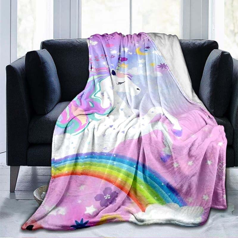 Cute Mermaid Cartoon Blankets Unicorn Blankets Starry Unicorn Flannel Blankets Throw Blankets for Couch Bed Sofa Girl Gifts Pink