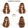 24 Inch Auburn Brown Blonde Wavy Curly Wig with Bangs, Layered Highlight Heat Resistant Synthetic Wig for Women Halloween Cosplay Party Daily Wear