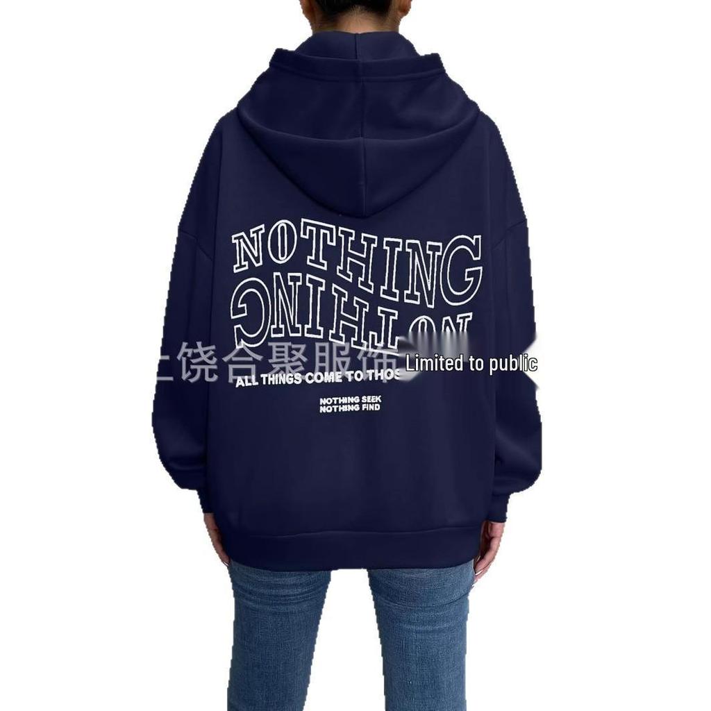 Harajuku Women's Fleece Hoodie with Drop Shoulder Sleeves & Back Letter Print
