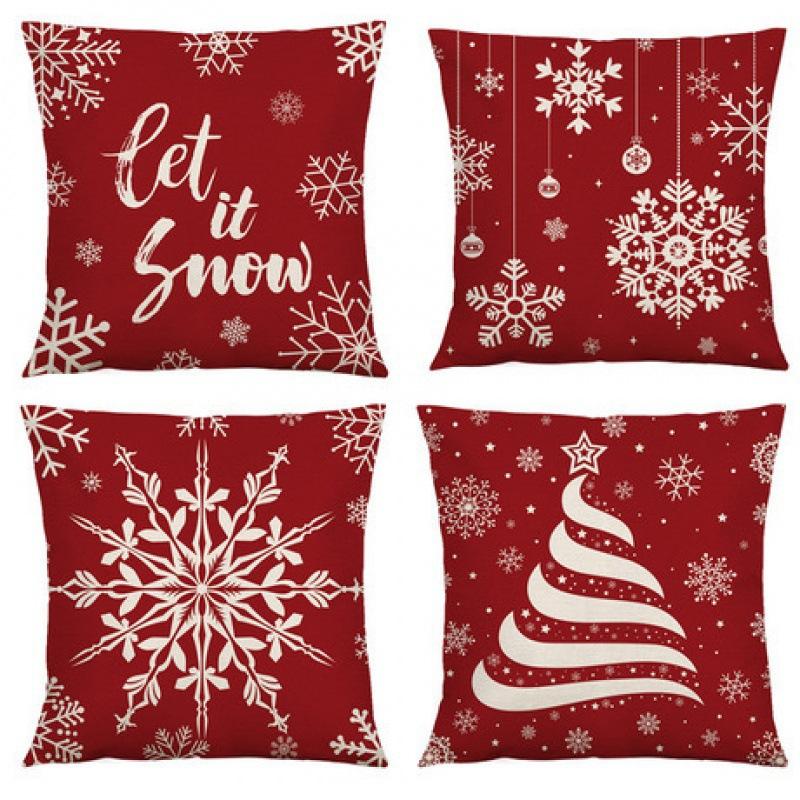 Weihnachts-Dekokissenbezug Leinen Festliches Weihnachtsthema Elch Schneeflocke Rückenlehne Wohnzimmer Sofa Dekoration Kissen Kissenbezug