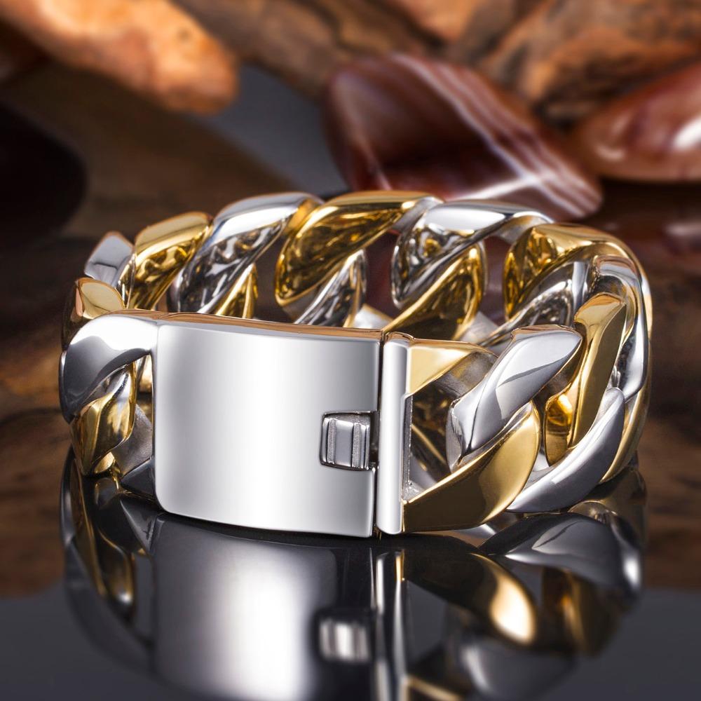 Massive 12/23MM Wide Curb Link Chain Men's Bracelets & Bangles in 316L Stainless Steel Strap Hand Bands for Man Mannen Armband