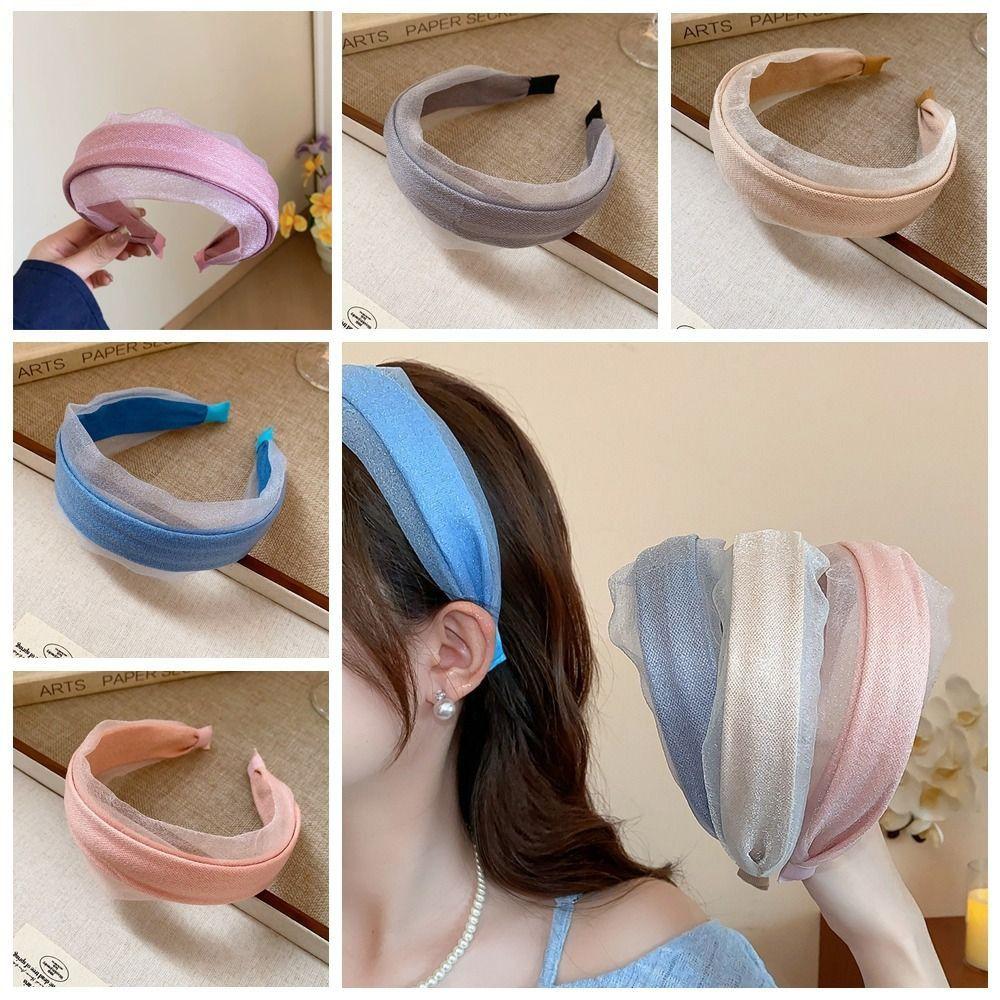 Sweet Women Hair Hoop Mesh Wide Edge Hairband Hair Accessories Chiffon Headband  Wash Face