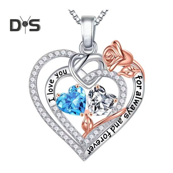 I Love You Forever Heart Necklace for Women Cubic Zirconia Heart Golden Rose Necklace Valentine's Day Birthday Jewelry Gift for Wife Mom