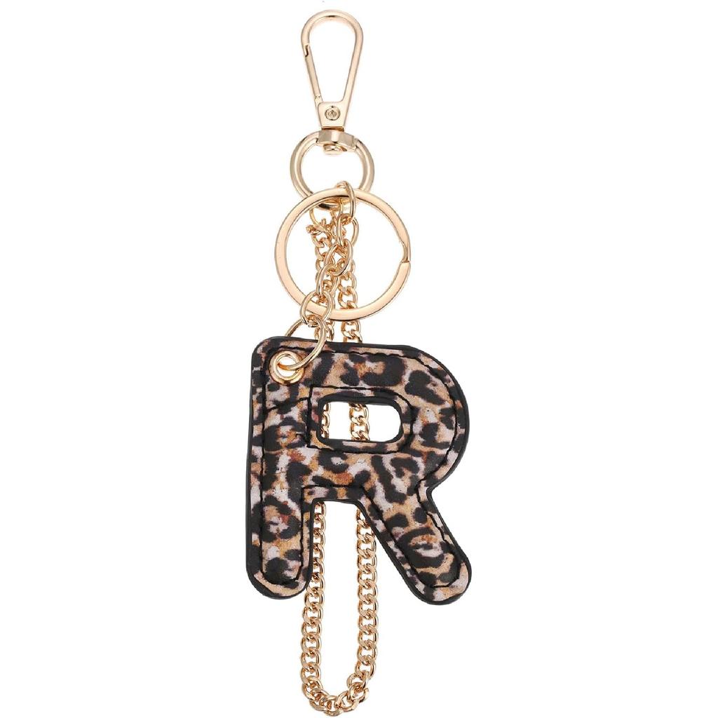 Leopard Letter Keychain for Women, PU leather Initial Letter Keyring Keychain Accessories Purse Handbags Charm