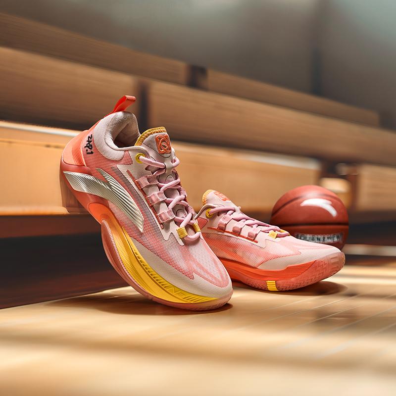 New Anta Slip Resistant And Abrasion Resistant Support Low Top Children's Basketball Shoes Pink Orange A12441103-5