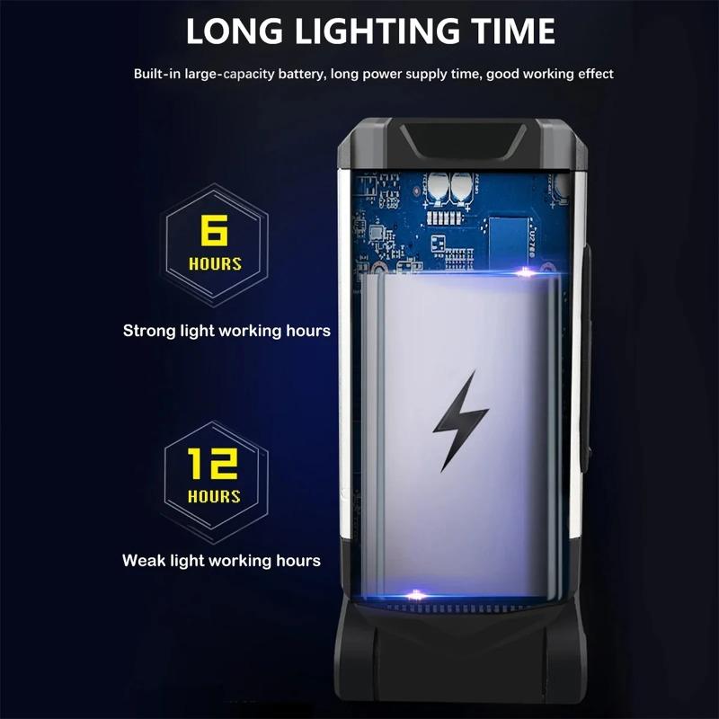 LED-Arbeitsleuchte mit USB-C-Ladefunktion, roter Magnet, wasserdicht, mit Haken, wiederaufladbar, faltbar, COB-Rotationsleuchte, hellste Leuchte