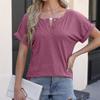 Spring/Summer Button Women's Casual T-shirt Solid Ladies Top