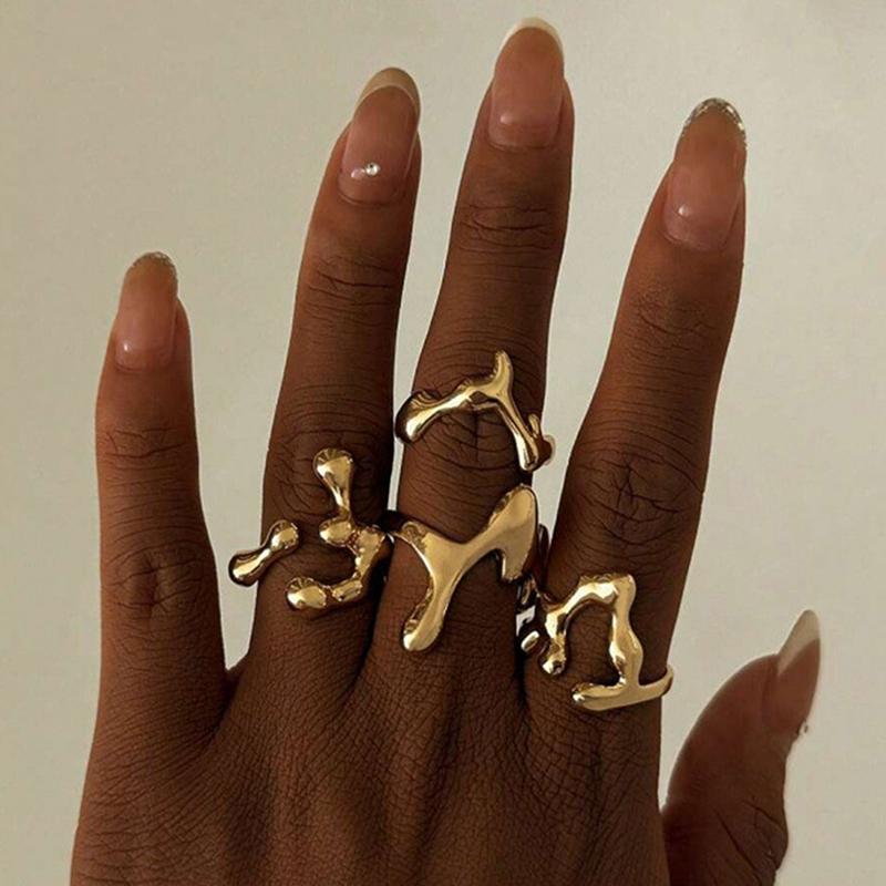 4 шт./комплект Винтажное Неправильное Лавовое Открытое Кольцо Для Женщин Капля Воды Готические Парные Кольца Y2K Свадебные Украшения Подарок A2