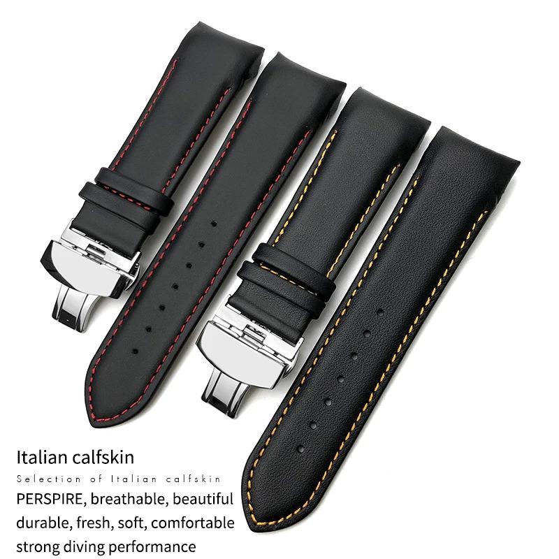 Curved End 22mm 23mm 24mm Genuine Leather Watchband for Tissot T035 T 035617 627 Cowhide Watch Strap Butterfly Clasp Men Tools