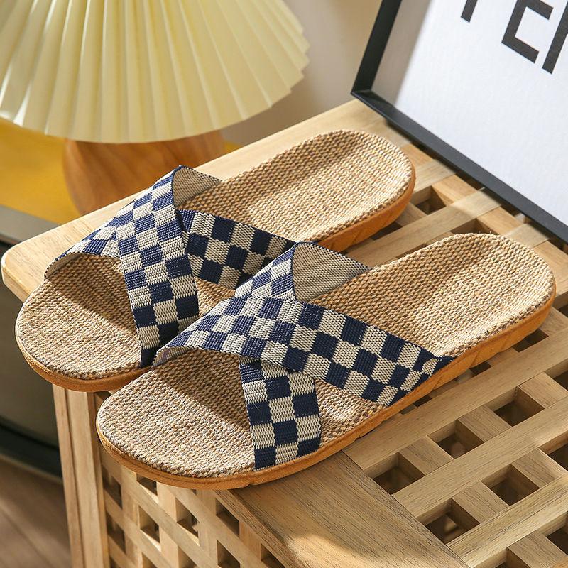 Summer linen slippers men's home indoor deodorant silent home non-slip four seasons cotton and linen slippers men's summer