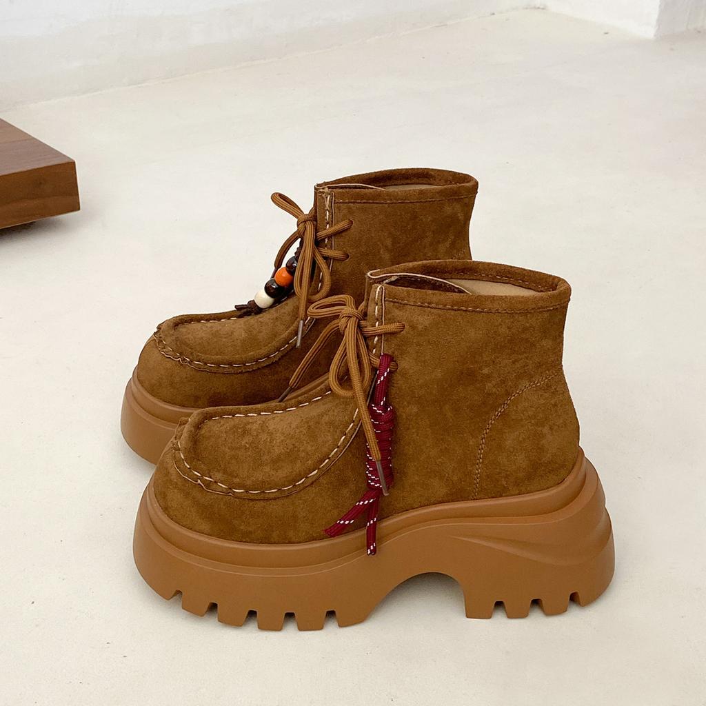 Brown retro small man heightened platform Martin boots women's 2025 new summer skirt Maillard short boots