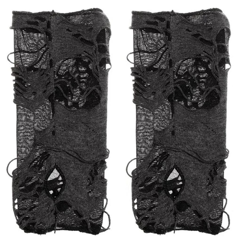 Gotické Ninja černé dlouhé rukavice bez prstů Punk Děrované rukavice s polovičními prsty Ohřívače paží Žebravý Cosplay Halloweenské kostýmní doplňky