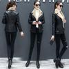Lapels Faux Leather Jacket Women Spring Autumn Slim Fit Cardigan Coat Outerwear Lady Short Jacket