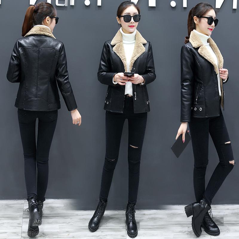 Lapels Faux Leather Jacket Women Spring Autumn Slim Fit Cardigan Coat Outerwear Lady Short Jacket