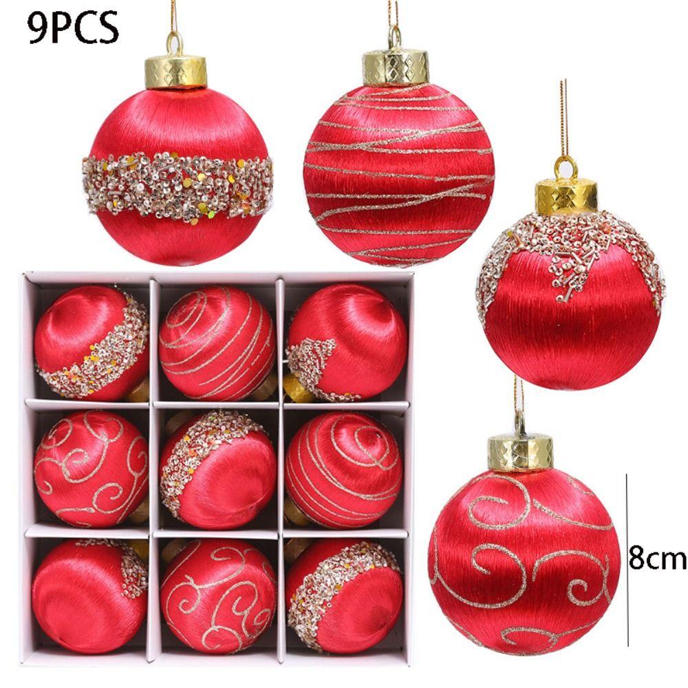 9pcs Painted Christmas Ball Set Big Hanging Ornament Crafts Christmas Tree Decoration Pendant Room