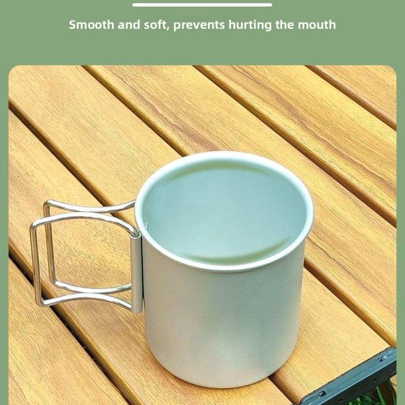 Outdoor Camping Cup With Foldable Handle Portable Ultra-light Aluminum Alloy Mug For Outdoor Hiking Cooking 300ml