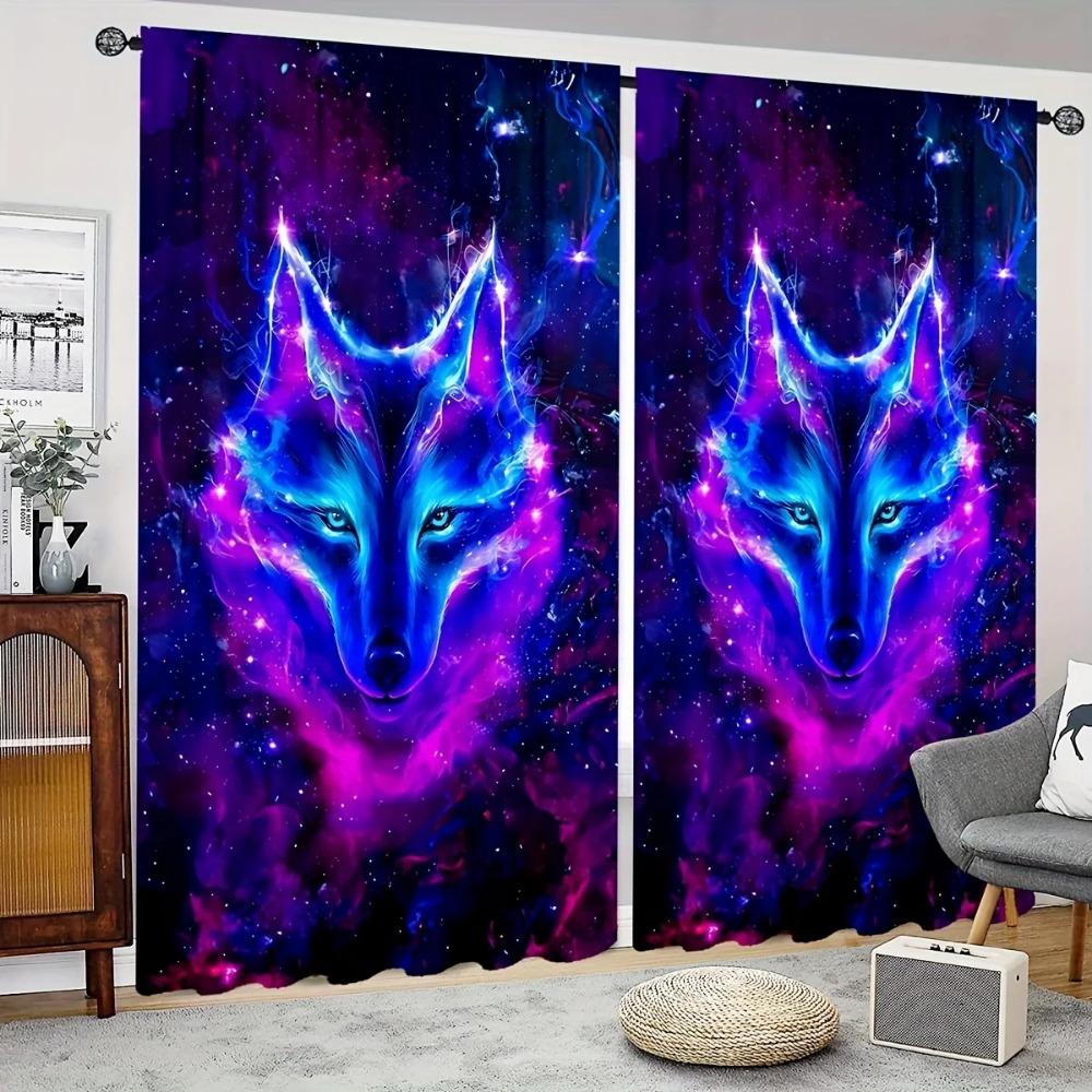 Wild Wolf Animal Round Shiny Moon Budget Friendly Curtains Blinds Suitable for Living Area Kids Bed Room Bathroom Kicthen Door Home Decoration
