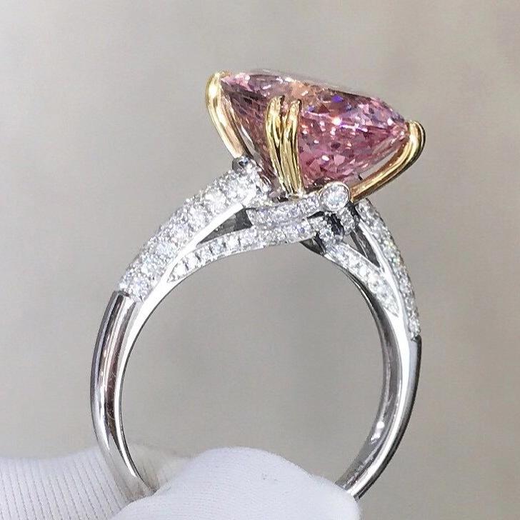 

Luxury Pink Tourmaline and Zircon Gold Claw Open Ring Adjustable Open [Stacked Open]